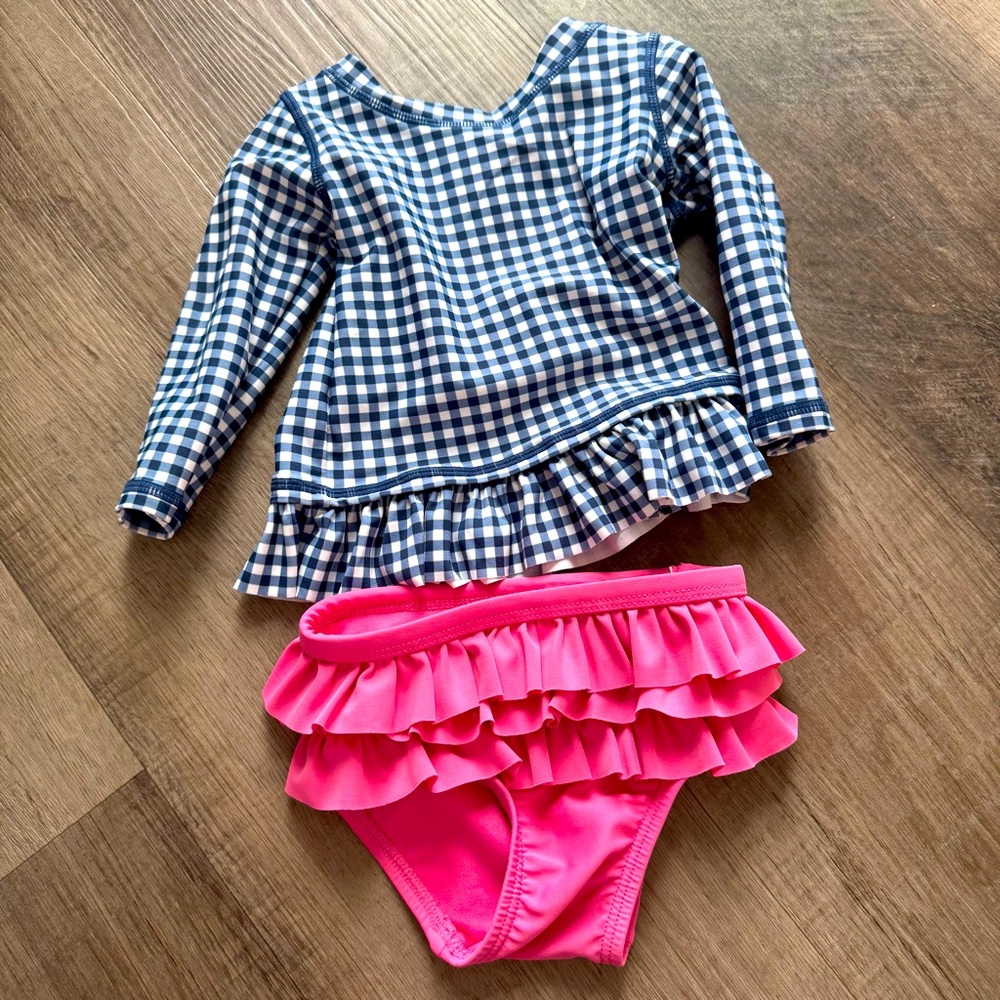 Ruffle Butts Tankini Rash guard Top w/ Baby Gap Ruffle Swim Bottoms 6-12months